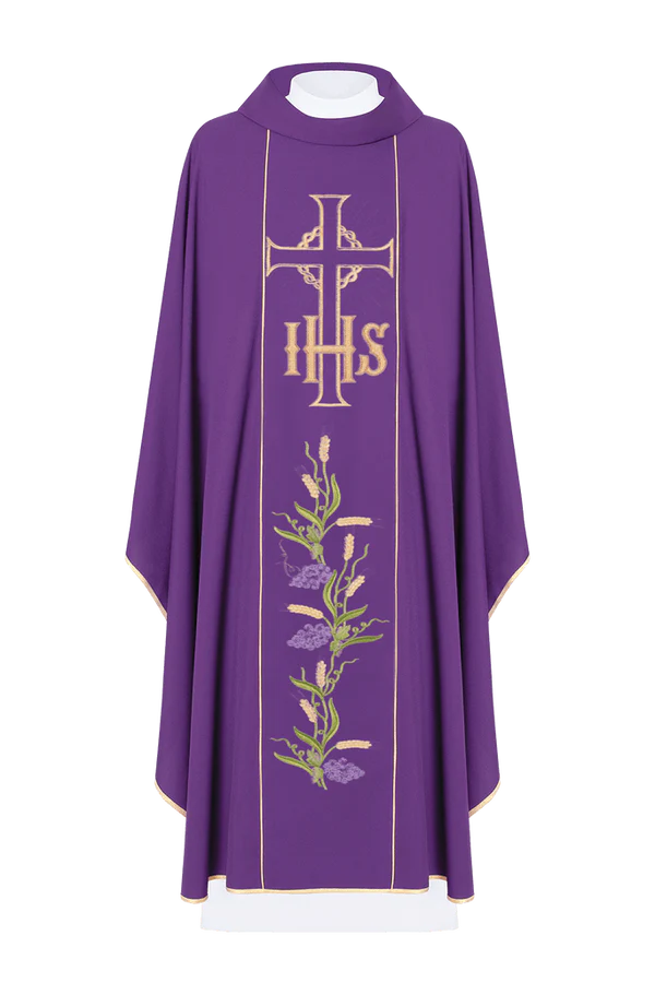 Chasuble with IHS and cross, gold embroidery