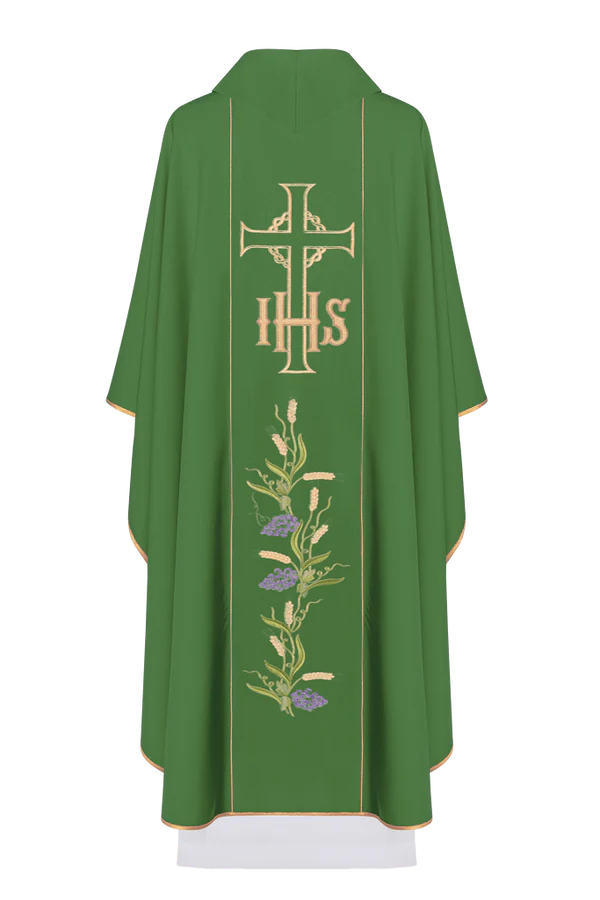 Chasuble with IHS and cross, gold embroidery