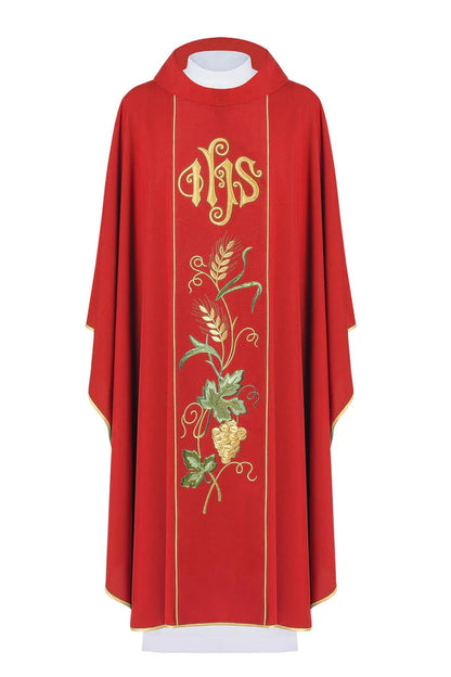 Chasuble on a belt embroidered with the IHS symbol, ears and grapes